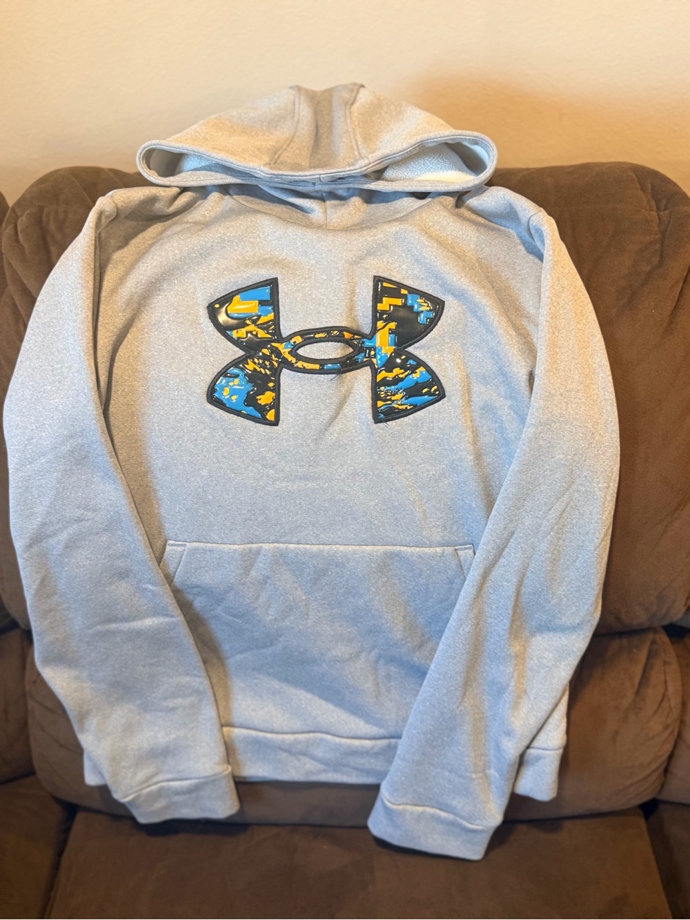 Under Armour Gray Hoodie with Blue & Orange logo